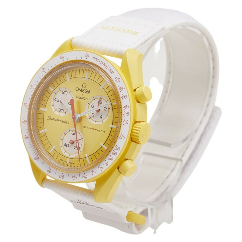 歐米茄 x Swatch 超霸系列登月太陽任務腕錶 SO33J100 石英金錶盤陶瓷尼龍錶帶男錶-1