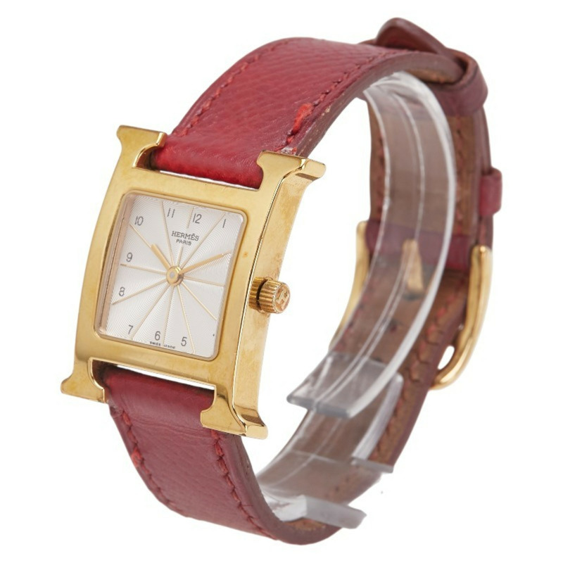 愛馬仕 H 系列腕錶 HH1.201 石英銀色錶盤不鏽鋼皮革女士腕錶-1