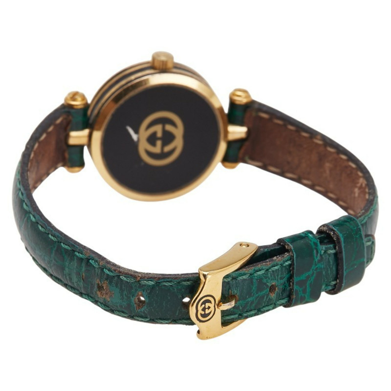 Gucci 女士石英腕錶，黑色錶盤，不鏽鋼錶殼搭配皮革錶帶-2