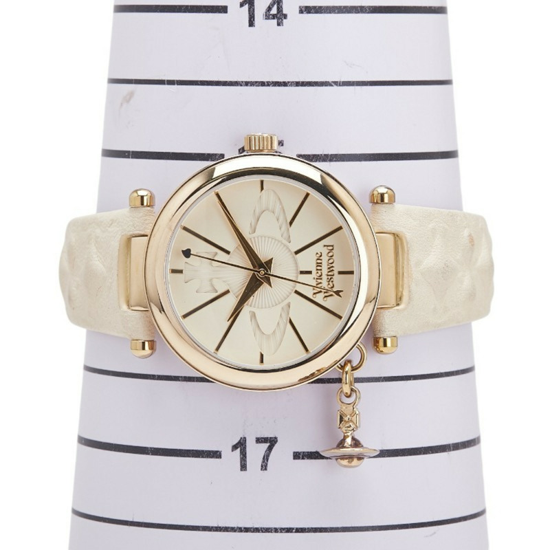 Vivienne Westwood Orb 石英腕錶，米色錶盤，不鏽鋼錶殼，皮革錶帶，女士款-7