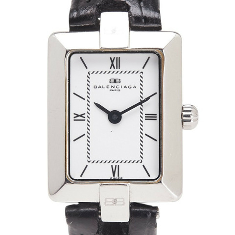 Balenciaga 女士石英腕錶，白色錶盤，不鏽鋼錶殼和皮革錶帶（非原廠）