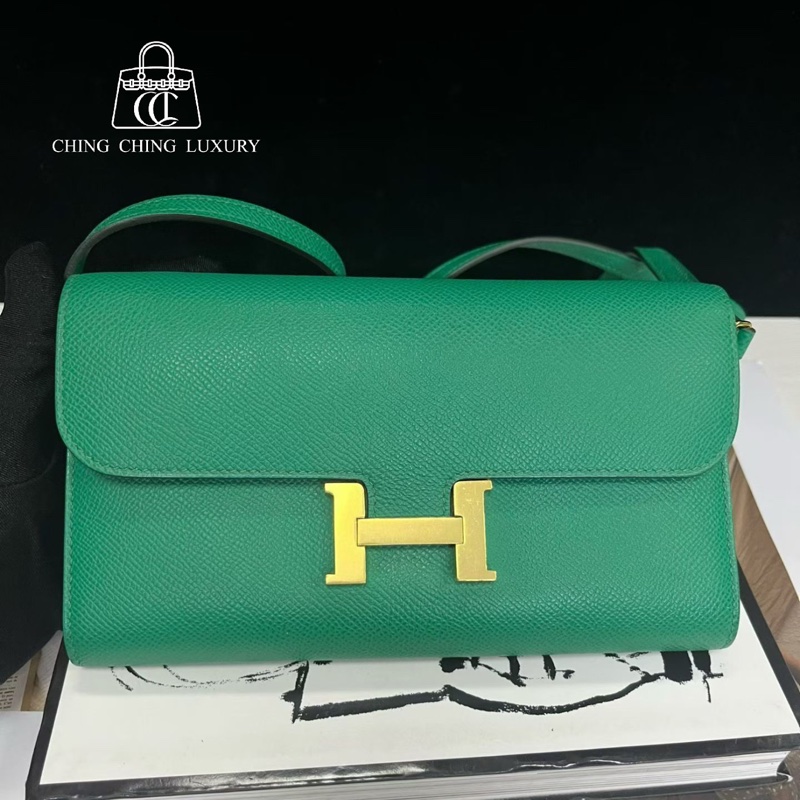 🌈Hermes💚Constance to go💚U4絲絨綠金扣💚98新🌈Epsom皮🌟-0