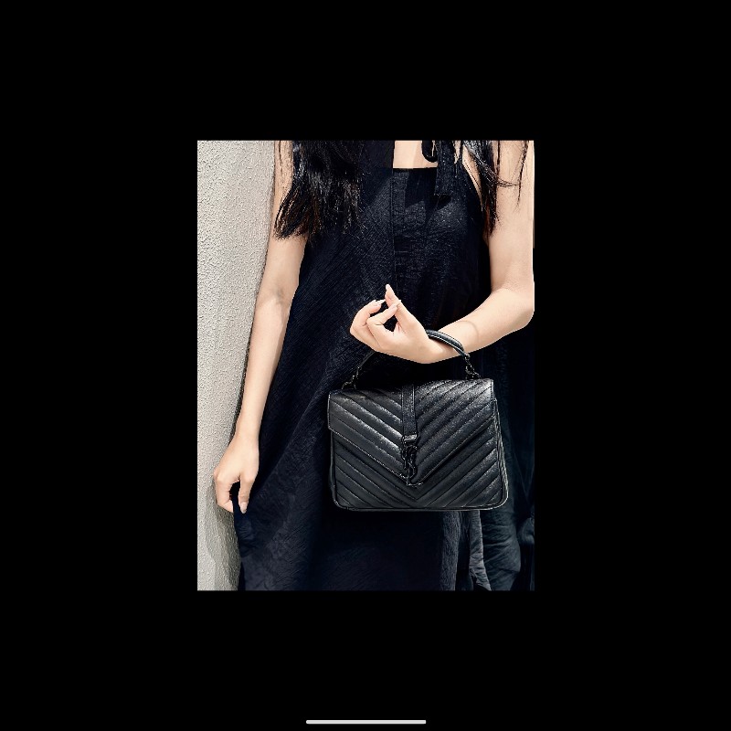 YSL 郵差包College黑標Logo鏈條 羊皮-0