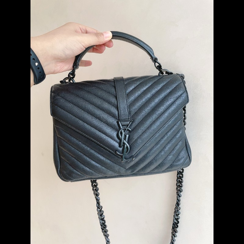 YSL 郵差包College黑標Logo鏈條 羊皮-1