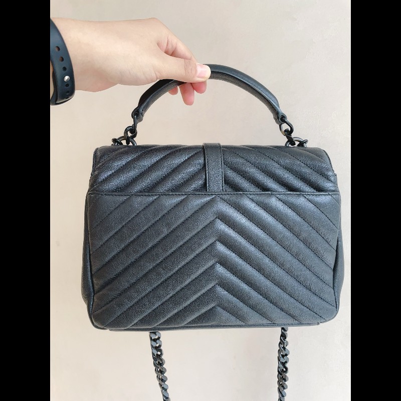 YSL 郵差包College黑標Logo鏈條 羊皮-2