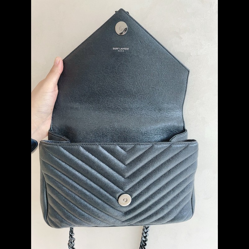 YSL 郵差包College黑標Logo鏈條 羊皮-3