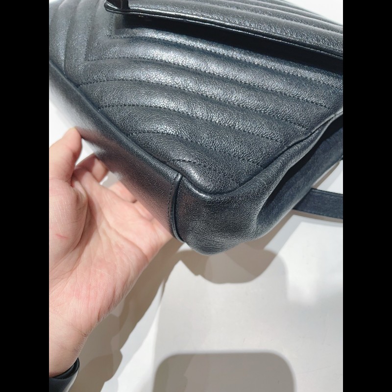 YSL 郵差包College黑標Logo鏈條 羊皮-9