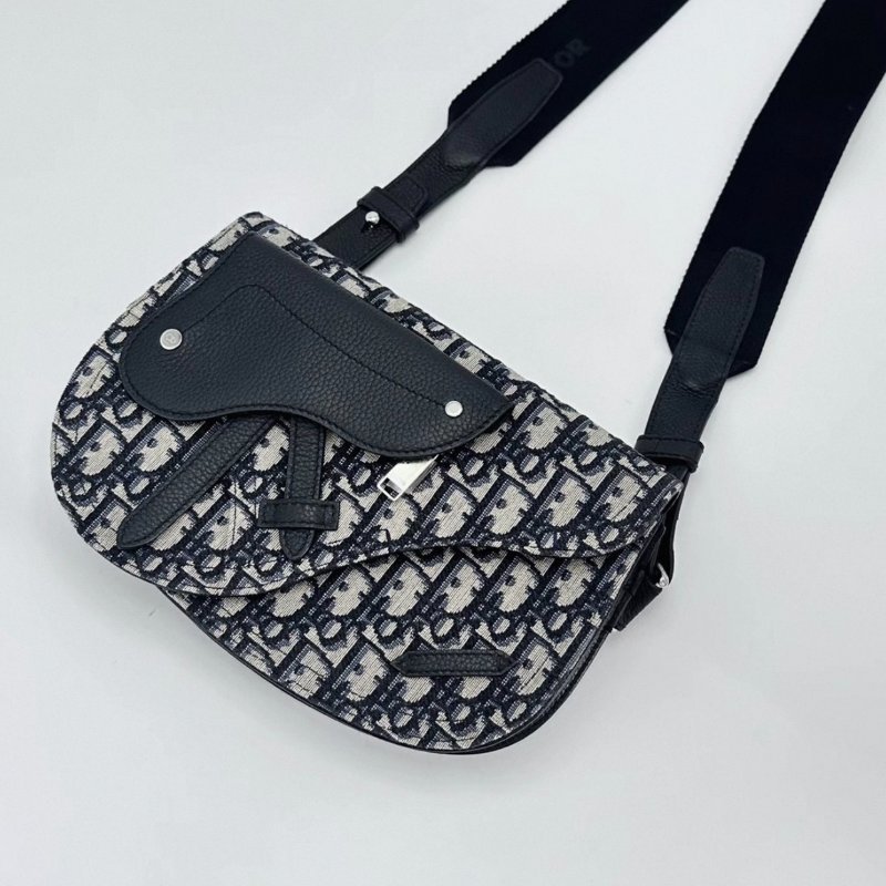 DIOR Saddle藍色老花拼皮手槍腰包 24*16*4 98新配件塵袋-1