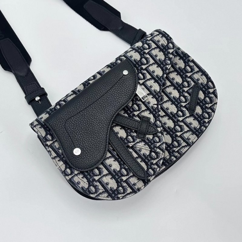 DIOR Saddle藍色老花拼皮手槍腰包 24*16*4 98新配件塵袋-2