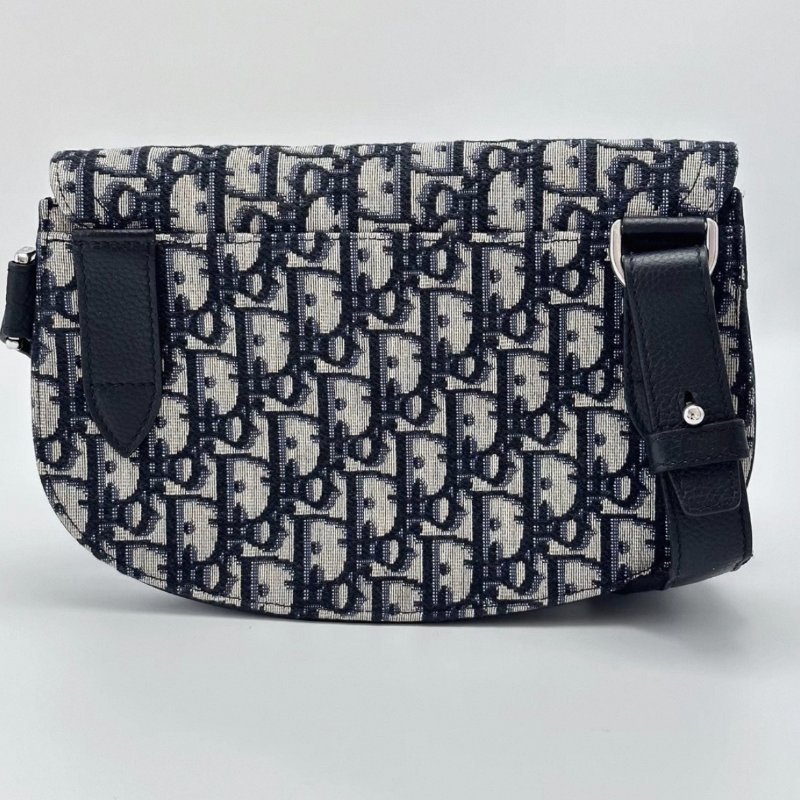 DIOR Saddle藍色老花拼皮手槍腰包 24*16*4 98新配件塵袋-3