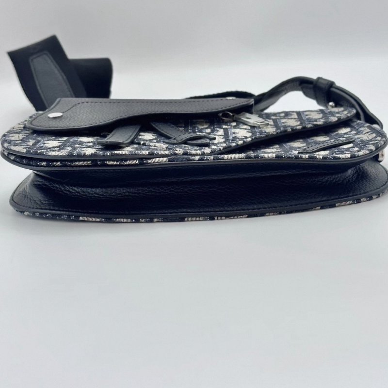 DIOR Saddle藍色老花拼皮手槍腰包 24*16*4 98新配件塵袋-5