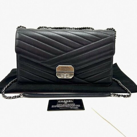 CHANEL 黑銀2.55系列肩背斜背郵差包30*17*7 98新配件塵袋保卡