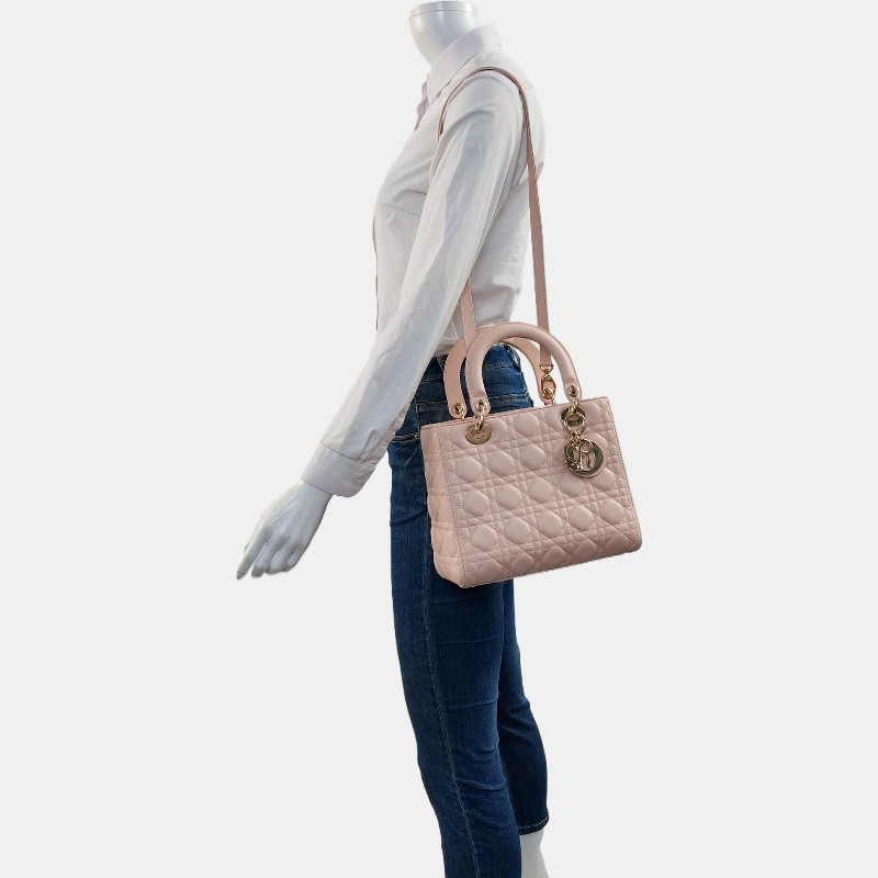 Dior Lady Dior 五格戴妃 淺粉色 手提包肩背包-1