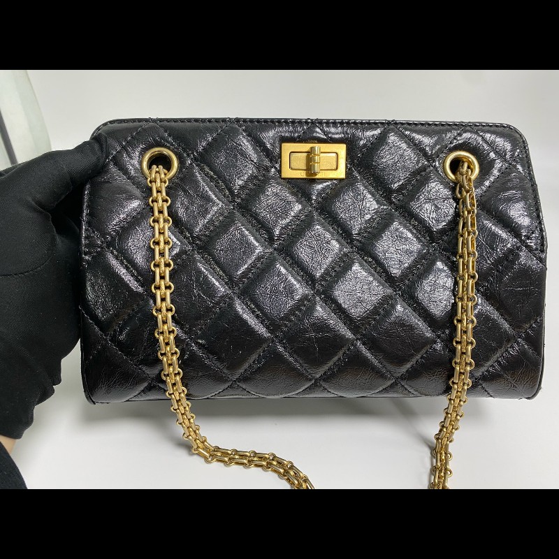 Chanel 黑金2.55油蠟皮 肩背包-5
