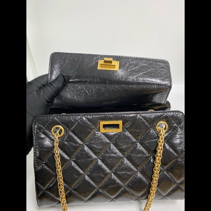 Chanel 黑金2.55油蠟皮 肩背包-14