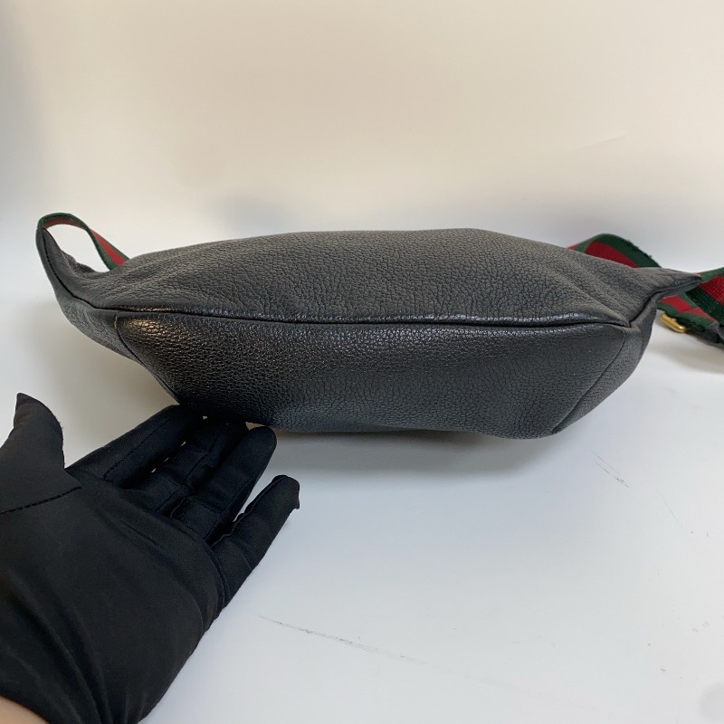 Gucci  黑色牛皮條紋織帶腰包-4