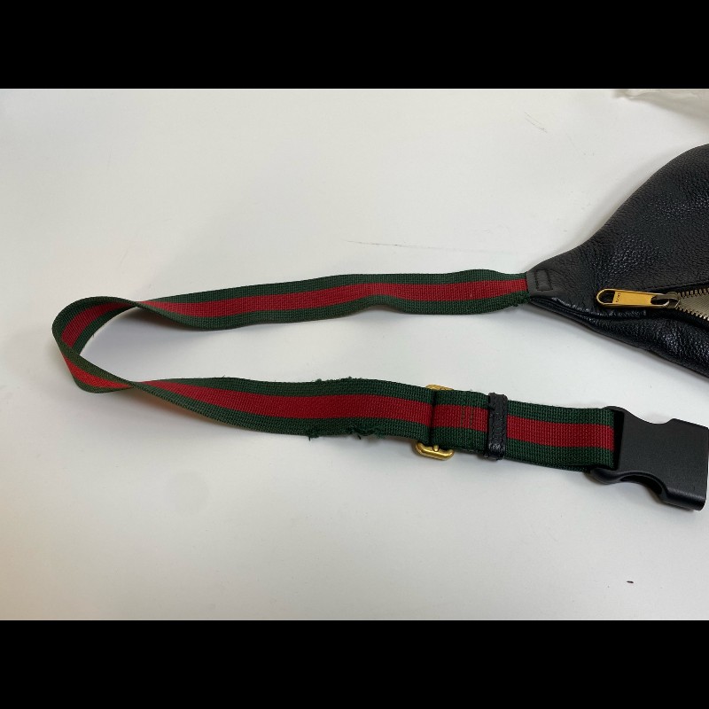 Gucci  黑色牛皮條紋織帶腰包-23