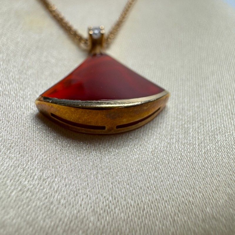 Bvlgari 扇子項鍊紅玉髓小號 玫瑰金-5