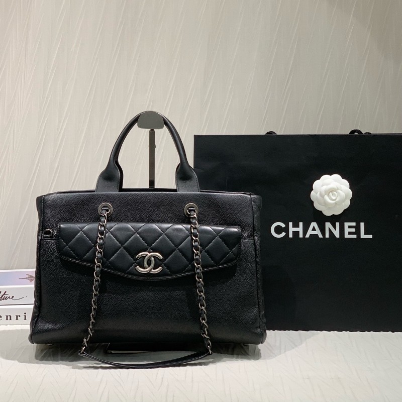 Chanel 黑銀荔枝牛皮tote二合一托特 手提包肩背包-2