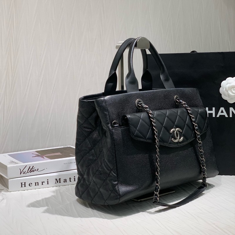 Chanel 黑銀荔枝牛皮tote二合一托特 手提包肩背包-3