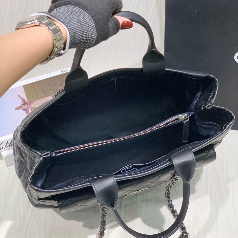 Chanel 黑銀荔枝牛皮tote二合一托特 手提包肩背包-6