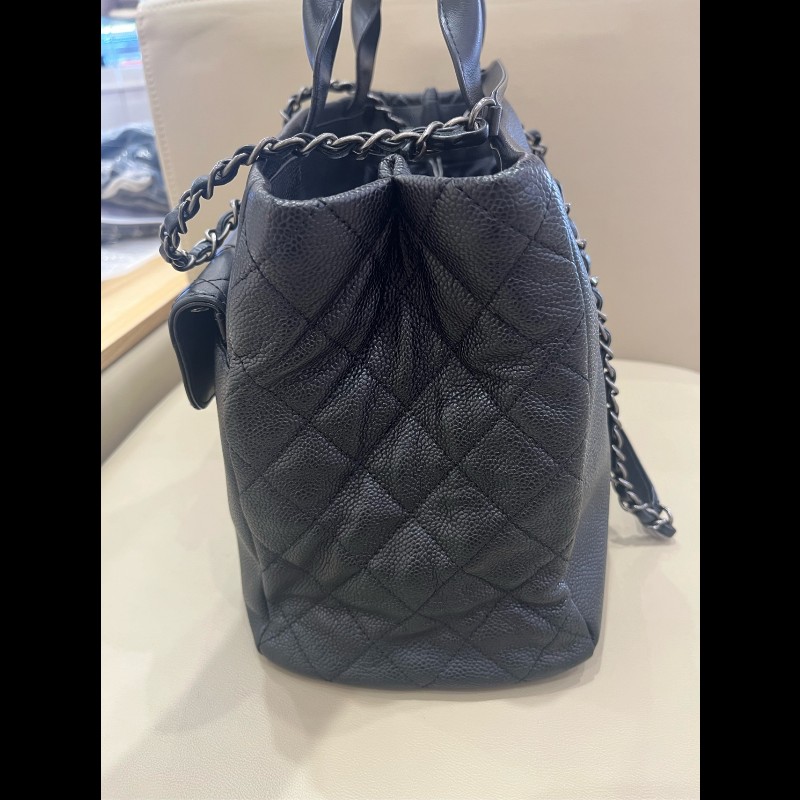 Chanel 黑銀荔枝牛皮tote二合一托特 手提包肩背包-8