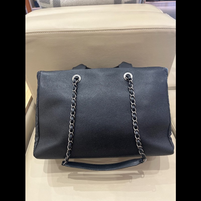 Chanel 黑銀荔枝牛皮tote二合一托特 手提包肩背包-9