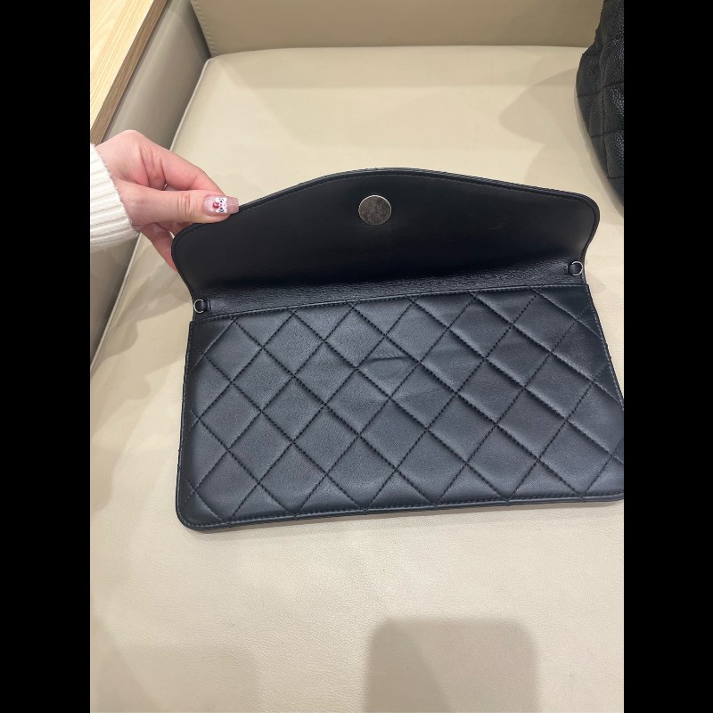 Chanel 黑銀荔枝牛皮tote二合一托特 手提包肩背包-27