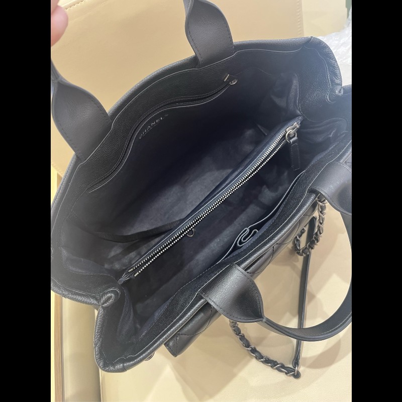 Chanel 黑銀荔枝牛皮tote二合一托特 手提包肩背包-29