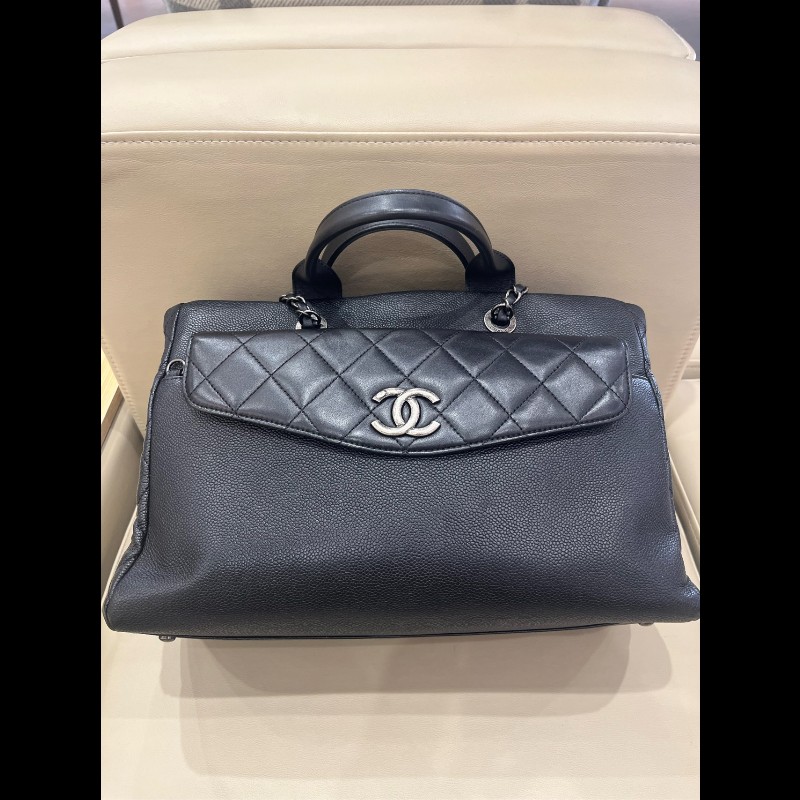 Chanel 黑銀荔枝牛皮tote二合一托特 手提包肩背包-30