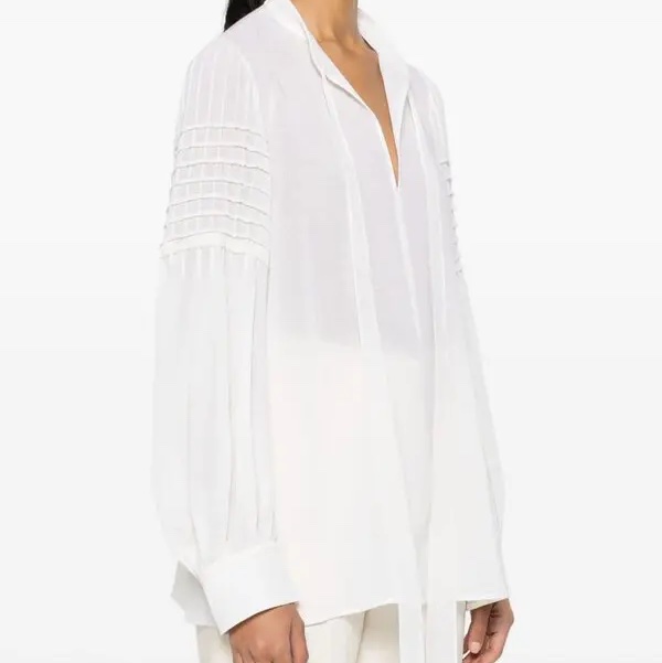 Chloe 克洛伊法式米白色絲質綁蝴蝶結襯衫 ☁️ 原價2萬多 超美的-5