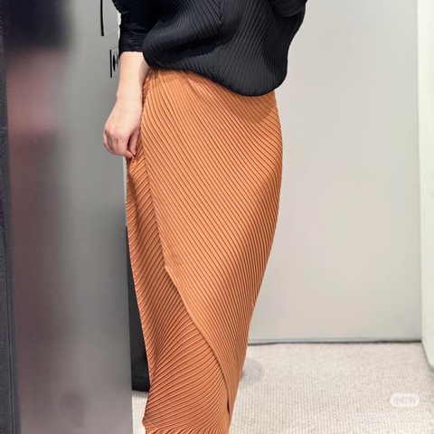 三宅一生 ISSEY MIYAKE 南瓜色長裙 🎃 經典氣質皺摺款