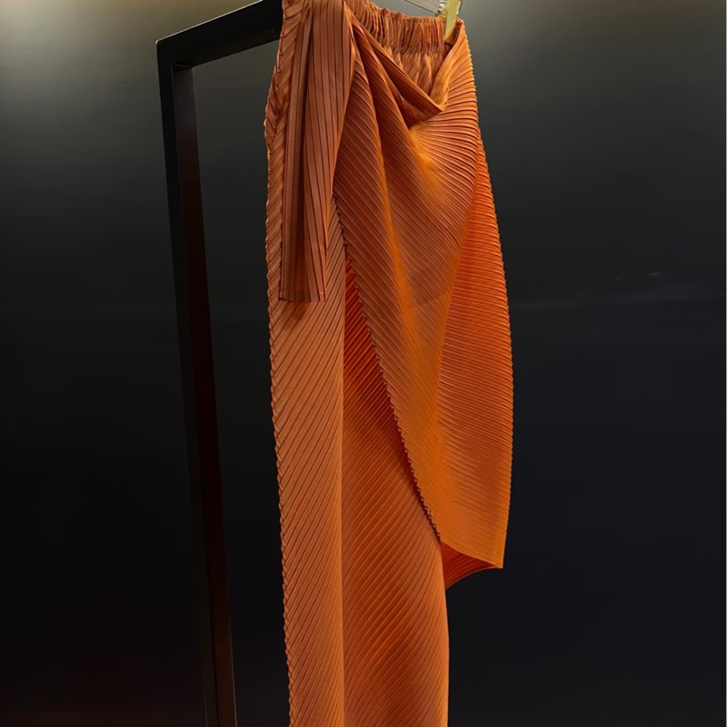 三宅一生 ISSEY MIYAKE 南瓜色長裙 🎃 經典氣質皺摺款-5