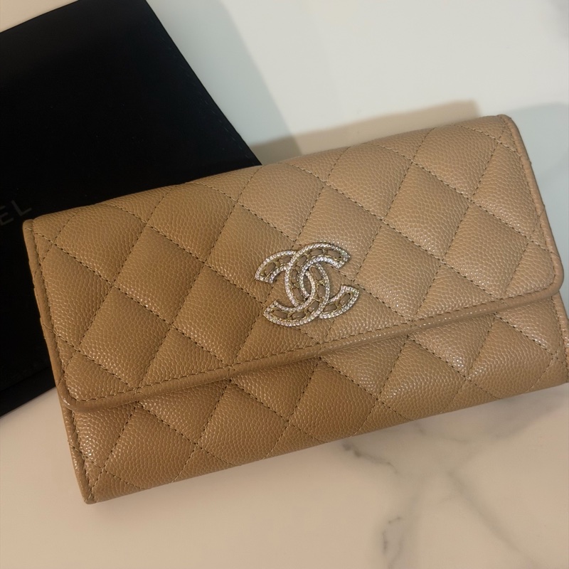 全新全配❤️ 香奈兒 #奶茶色 #荔枝皮 #中夾 #長夾-1