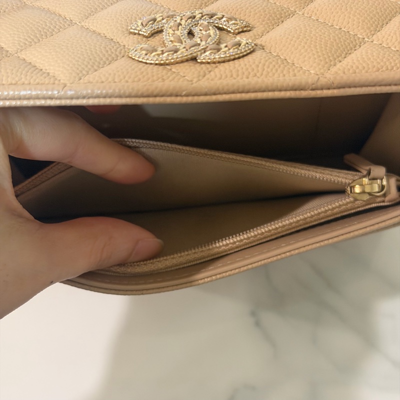 全新全配❤️ 香奈兒 #奶茶色 #荔枝皮 #中夾 #長夾-13