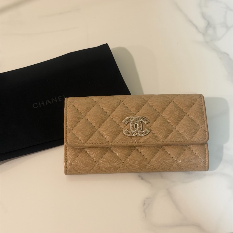 全新全配❤️ 香奈兒 #奶茶色 #荔枝皮 #中夾 #長夾-15