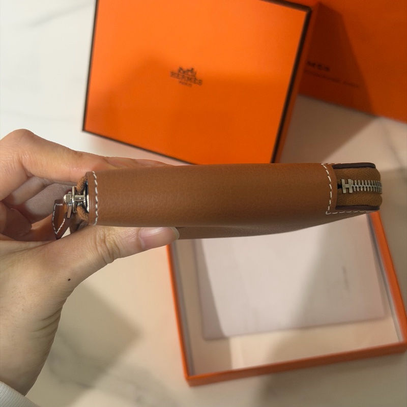 全新全配❤️ 愛馬仕 #silkin #絲巾短夾 #零錢包 #金棕-5