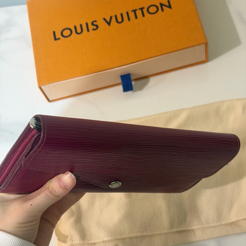 全配❤️ lv #水波紋 #牛皮 #長夾 #玫紅色-3