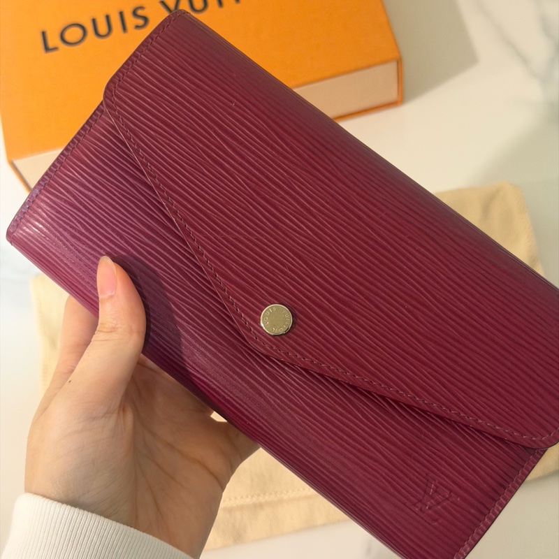 全配❤️ lv #水波紋 #牛皮 #長夾 #玫紅色-5