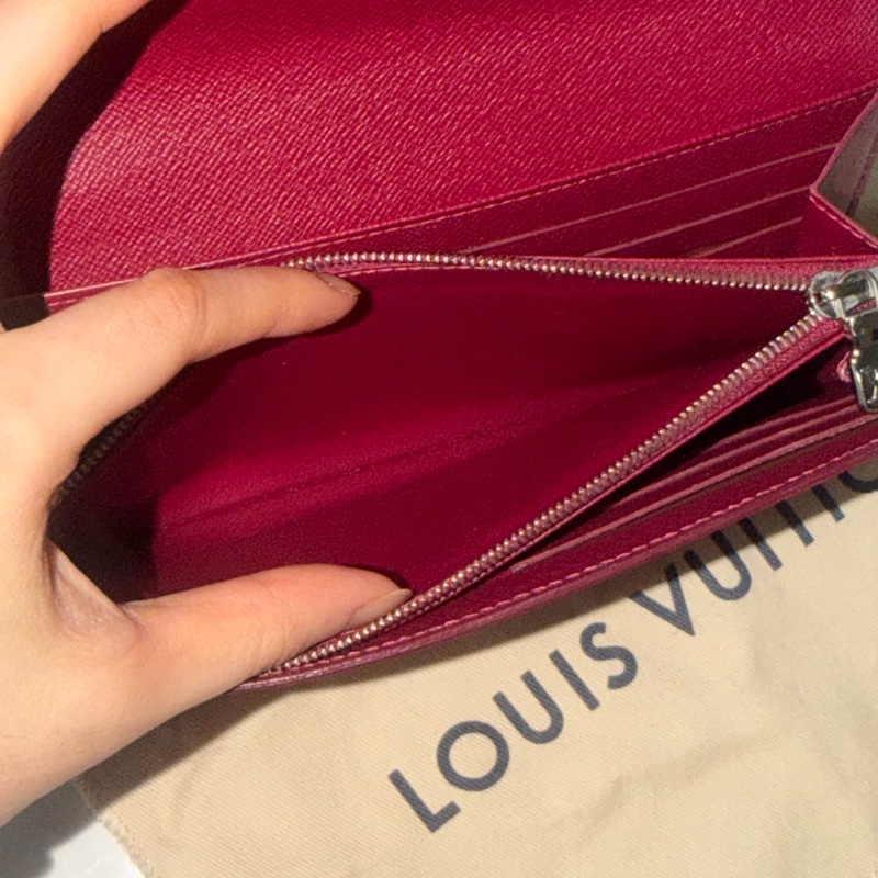 全配❤️ lv #水波紋 #牛皮 #長夾 #玫紅色-9