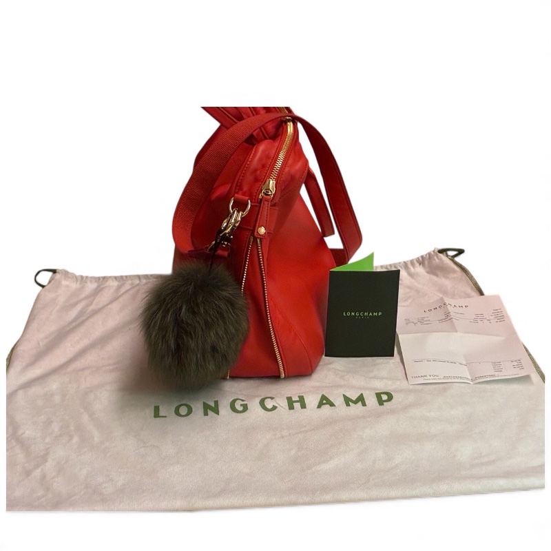 🛍️【Longchamp 橘紅真皮公事包/電腦包】型號1212888313 | 經典停產款 | 法國牛皮 | 底部擴充 | （選擇）贈毛球 | 附購證-4