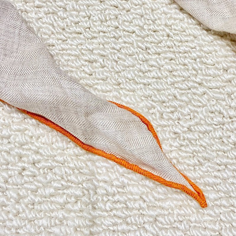 HERMES - 米色拼愛馬仕橘滾邊三角巾-5
