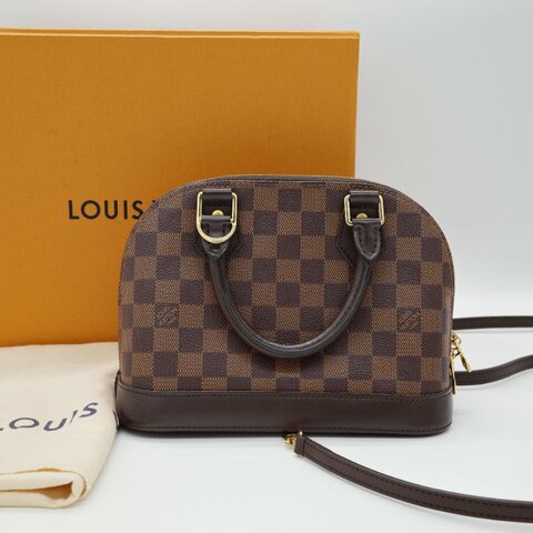 Louis Vuitton 路易威登 棕色棋盤 Damier Alma BB 金扣 手挽包 肩背包 兩用袋