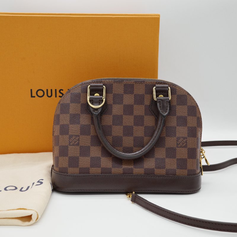 Louis Vuitton 路易威登 棕色棋盤 Damier Alma BB 金扣 手挽包 肩背包 兩用袋-0