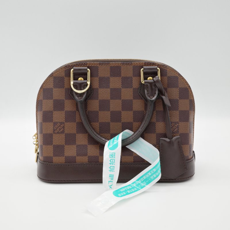 Louis Vuitton 路易威登 棕色棋盤 Damier Alma BB 金扣 手挽包 肩背包 兩用袋-4