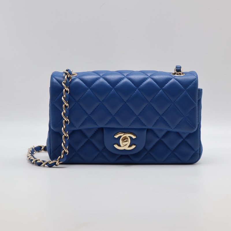 CHANEL 經典口蓋包 Mini CF20 - 寶藍金24開-0