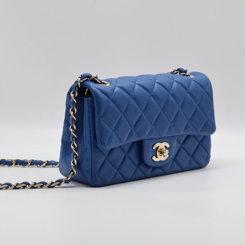 CHANEL 經典口蓋包 Mini CF20 - 寶藍金24開-7