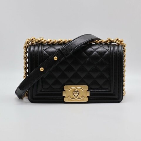 CHANEL Boy20 粒面牛皮口蓋包 - 黑金