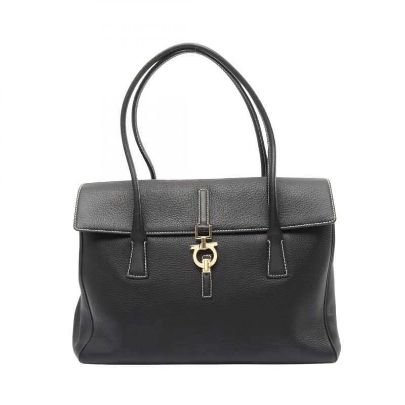 Salvatore Ferragamo Gancini 肩背包 21 2420 黑色皮革 二手 女士-0