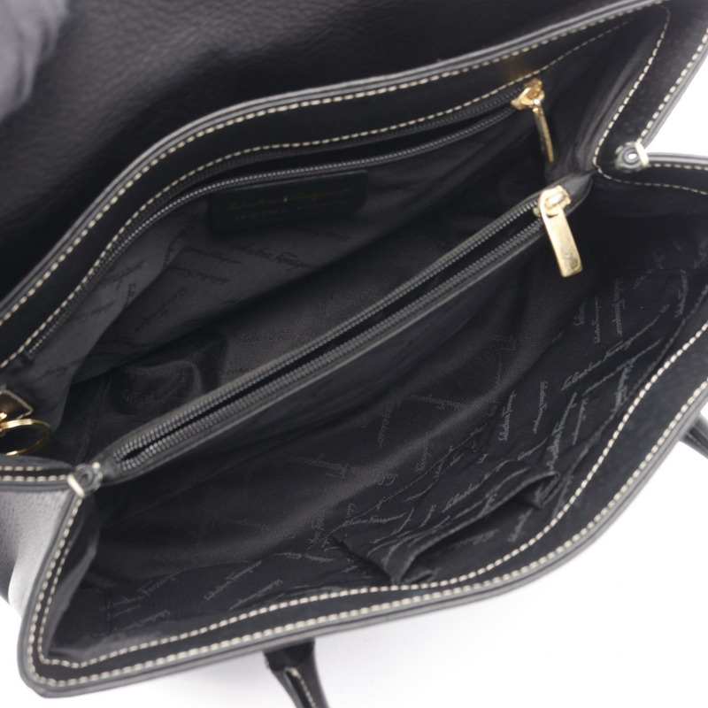 Salvatore Ferragamo Gancini 肩背包 21 2420 黑色皮革 二手 女士-2